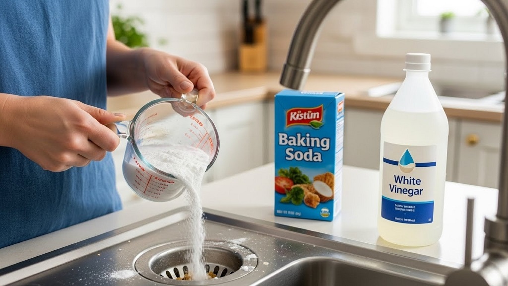 Baking soda and vinegar reaction used to unclog drain naturally