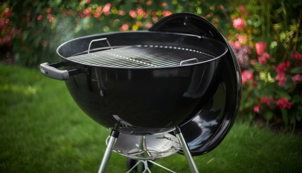 Weber Original Kettle grill highlighting its sturdy bowl, legs, and classic black porcelain finish