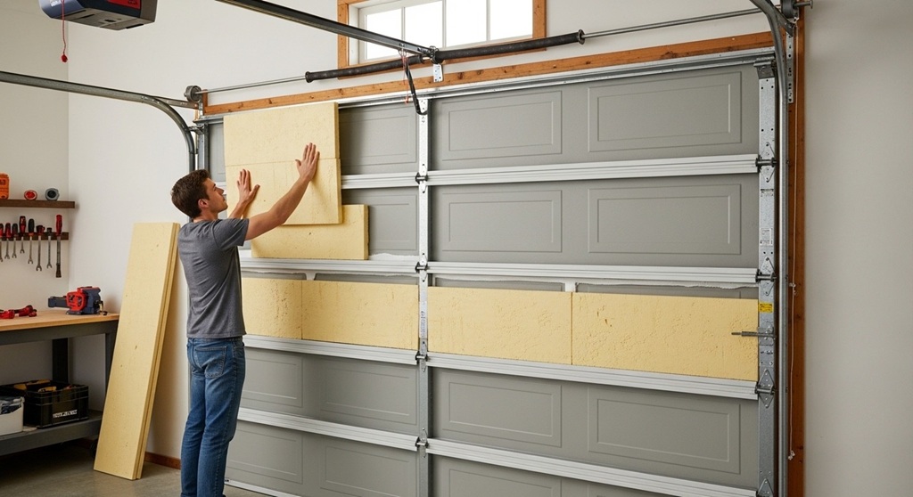 Step by step process of insulating a garage door with foam panels