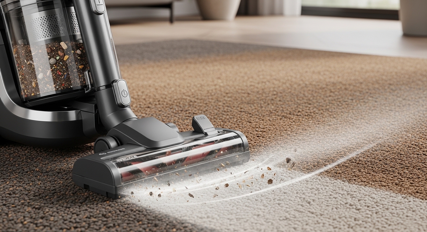 motorized brush roll vacuum cleaning thick carpet surface