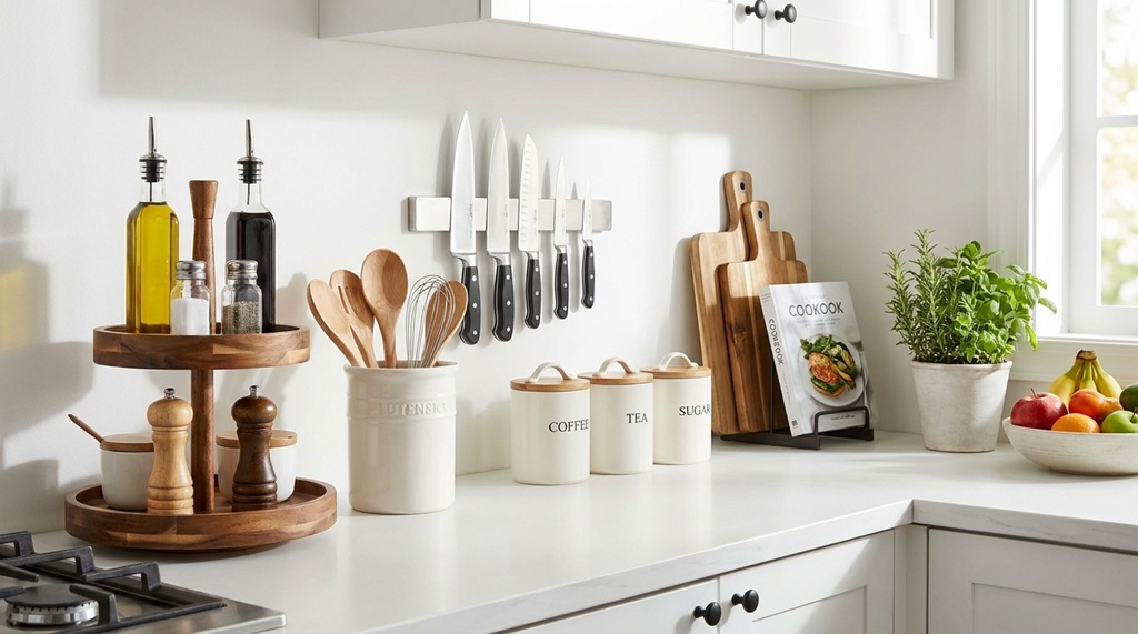 small kitchen countertop vertical storage solution