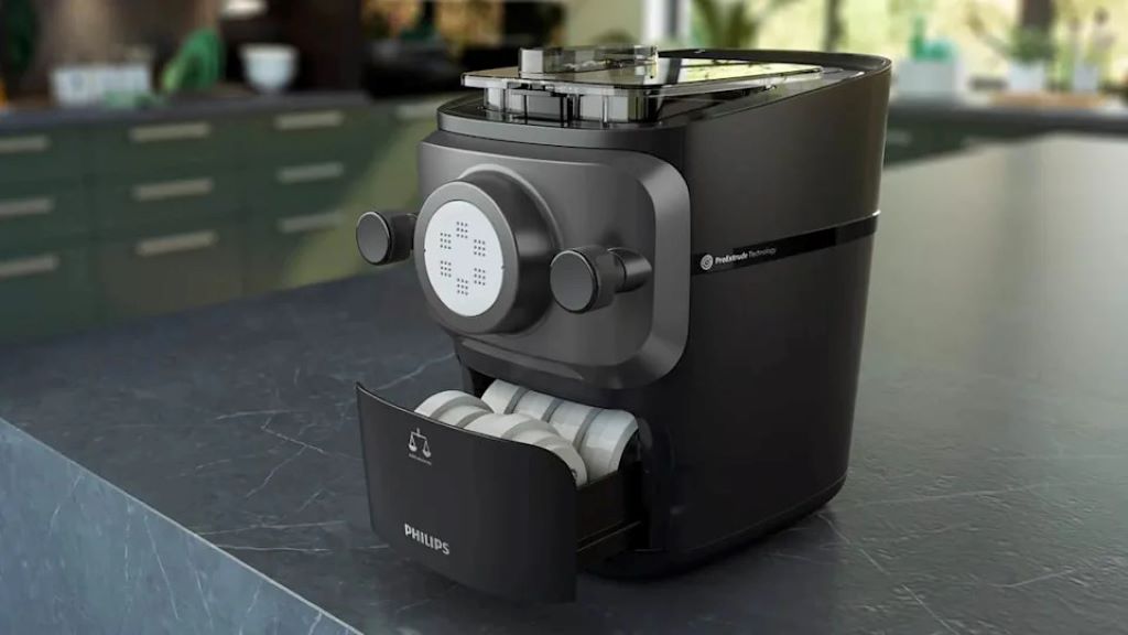 Philips 7000 Series Pasta Maker making fresh pasta in a home kitchen
