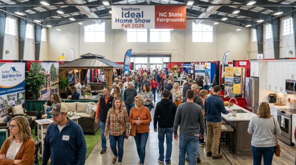 Homeowners exploring exhibitor booths at the Southern Ideal Home Show Fall 2026 at NC State Fairgrounds Raleigh