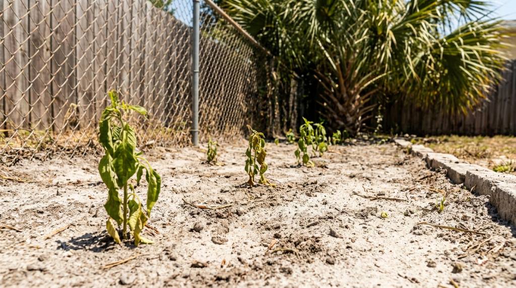 Urban flower bed thriving in a Tampa Florida backyard