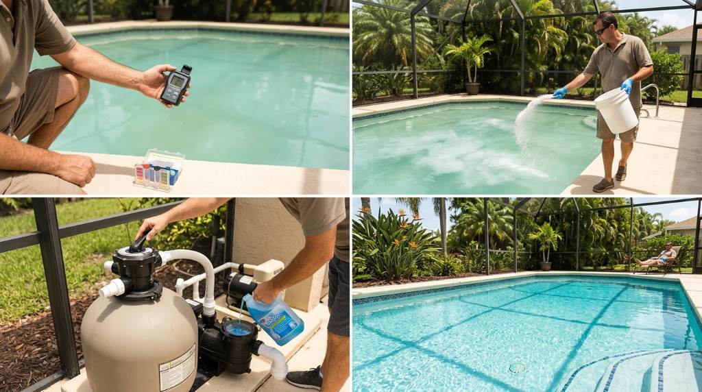 Cleaning a pool filter to improve water clarity