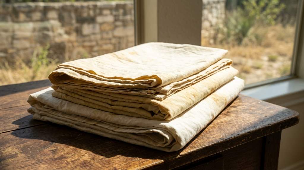 Damaged linen stained before cleaning in Austin