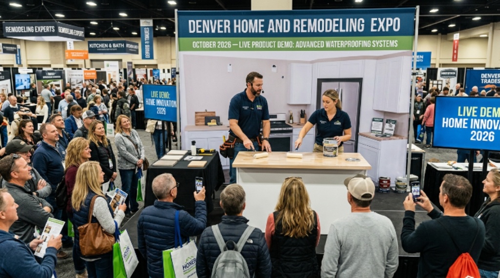 Live product demonstration at the Denver Home and Remodeling Expo featuring contractors and homeowners in October 2026