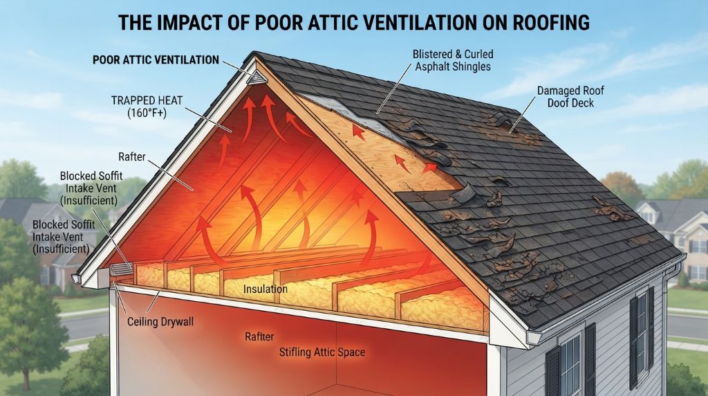 Poor attic ventilation affecting a roof